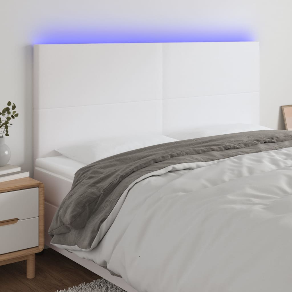 Vidaxl Bed Headboard, White, 200X5X118/128 Cm, Faux Leather
