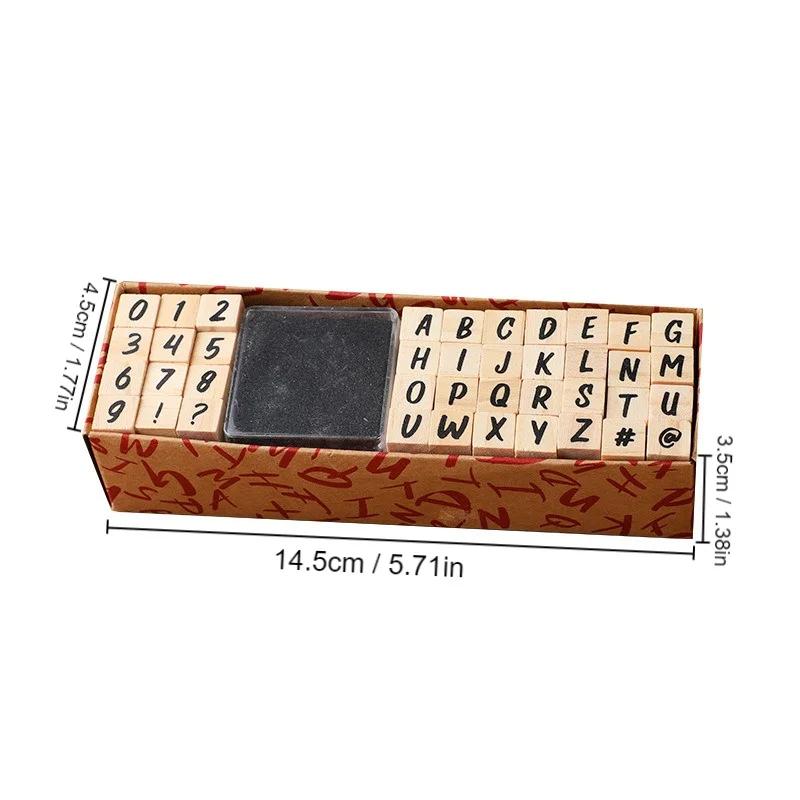 40Pcs Alphabet Stamps Vintage Wooden Rubber Letter Number Symbol Stamp Set With Black Ink Pad For Card Making Planner Scrapbook