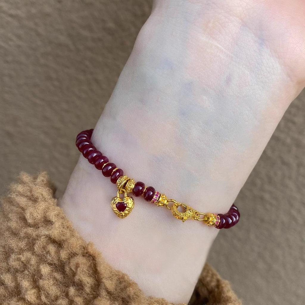 Hot Selling Fashion Light Luxury Style Garnet Red Bracelet Casual Versatile Women's Stacking Bracelet