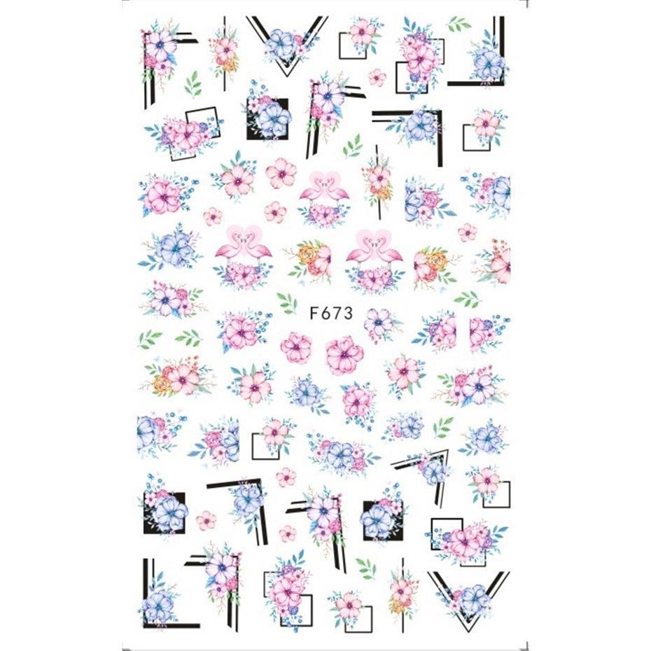 Retro Schmetterlings- und Blumen-Nagelsticker - F-Serie