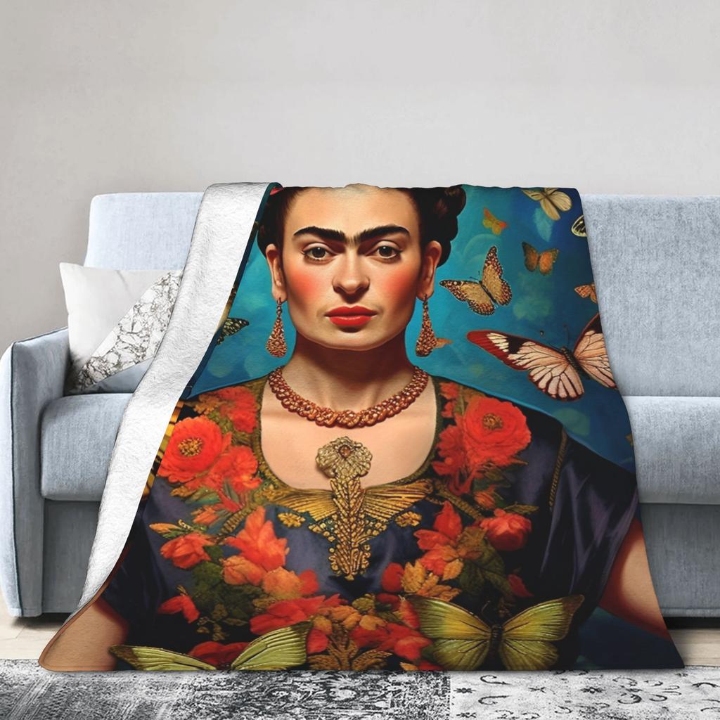 F-Frida K-Kahlo Farfalle Coperta Pile Tutte le Stagioni Traspirante Leggera Sottile Coperta da Lanciare per Biancheria da Letto Tappeto per Ufficio Pezzo