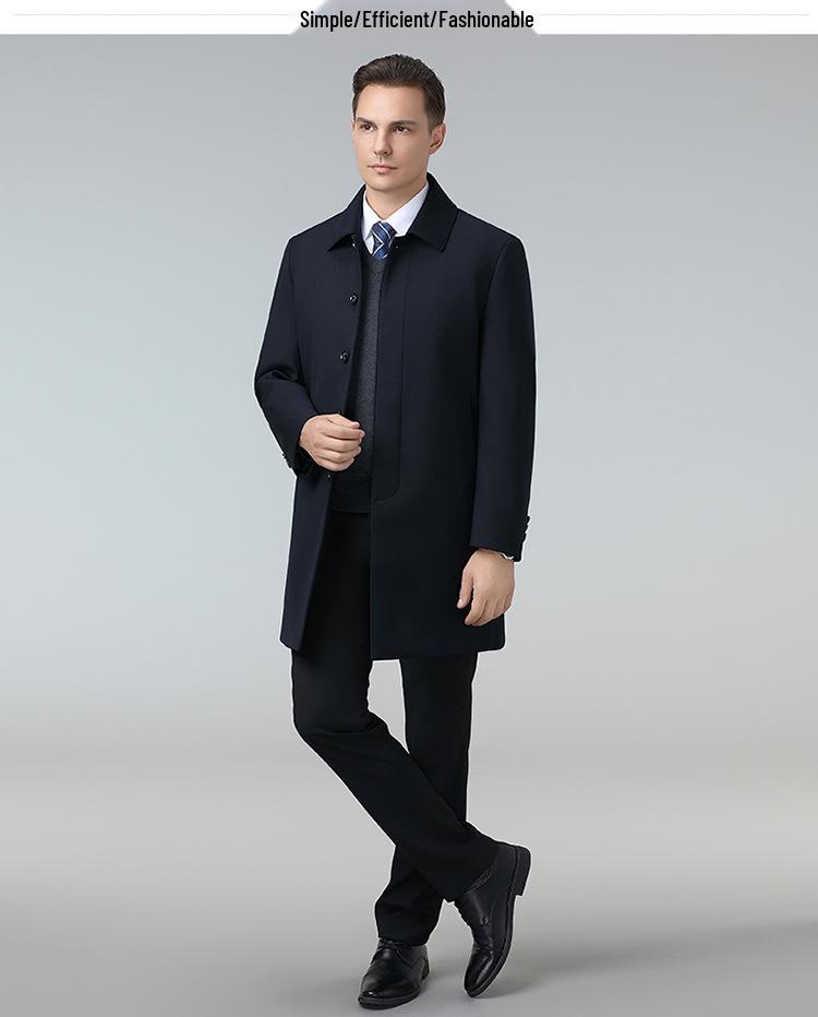 Men's Mid-Length Windbreaker with Removable Fur Lining and Velvet, Business Casual Large Size Coat