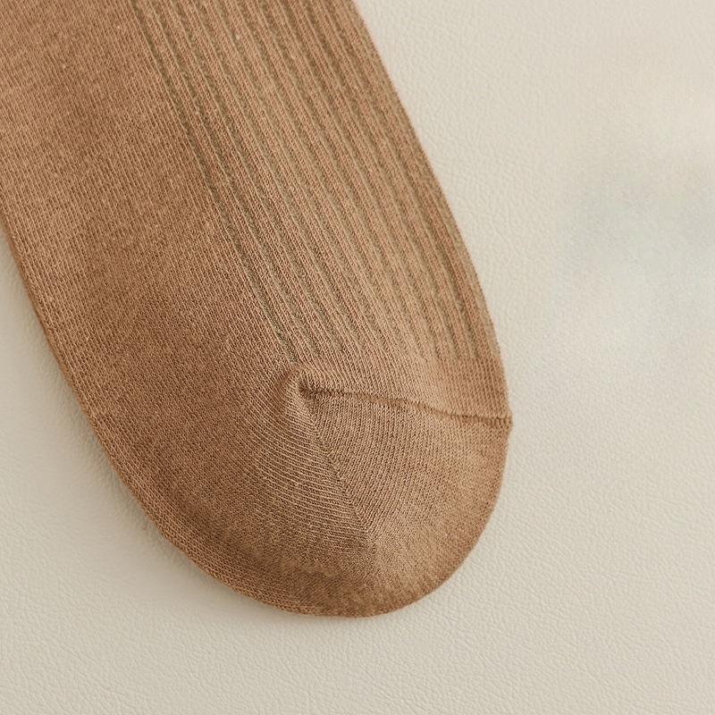 Solid Color Basic Socks for Women, Vertical Boneless Pile Socks, Drawstring Versatile Mid-calf Socks, Autumn Cotton Socks