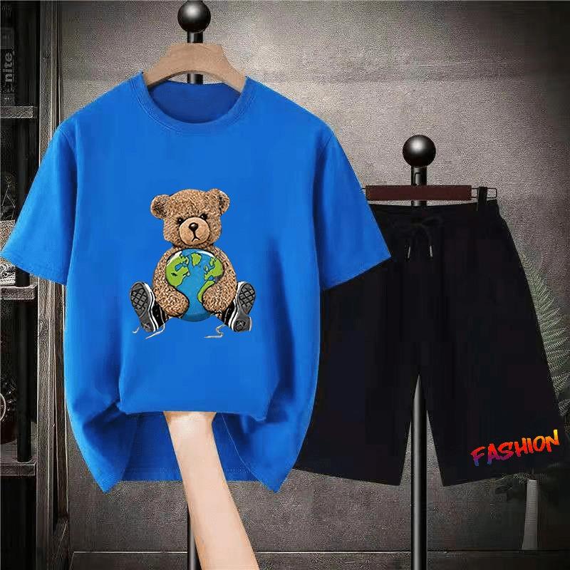 Korean Brand Bear Print T-shirt Men's Cotton Short-sleeved Oversized T-shirt Hip-hop Retro Suit Unisex Free Shipping