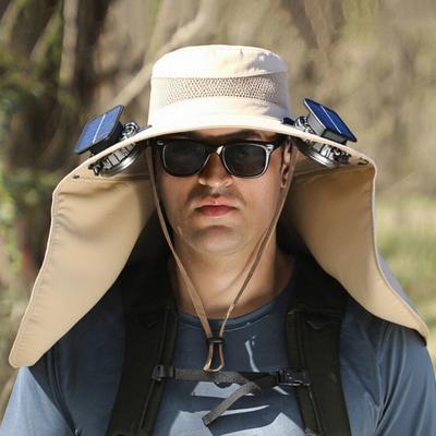 Sombrero de Pescador con Ventilador Solar de Doble Alimentación Tejido UPF50+ Sombrero de Refrigeración Manos Libres con Clip Recargable Sombrero de Pescador