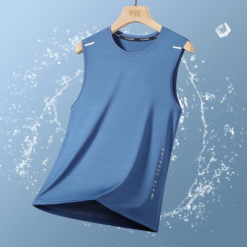 

2026 New T-shirt Men s Ice Silk Quick-drying Short-sleeved Ice Silk Short-sleeved Vest 5XL синій
