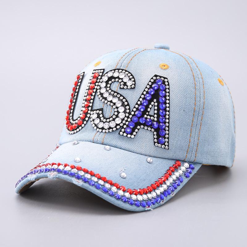 Baseball cap five-point star rhinestone usa independence day cap adjustable