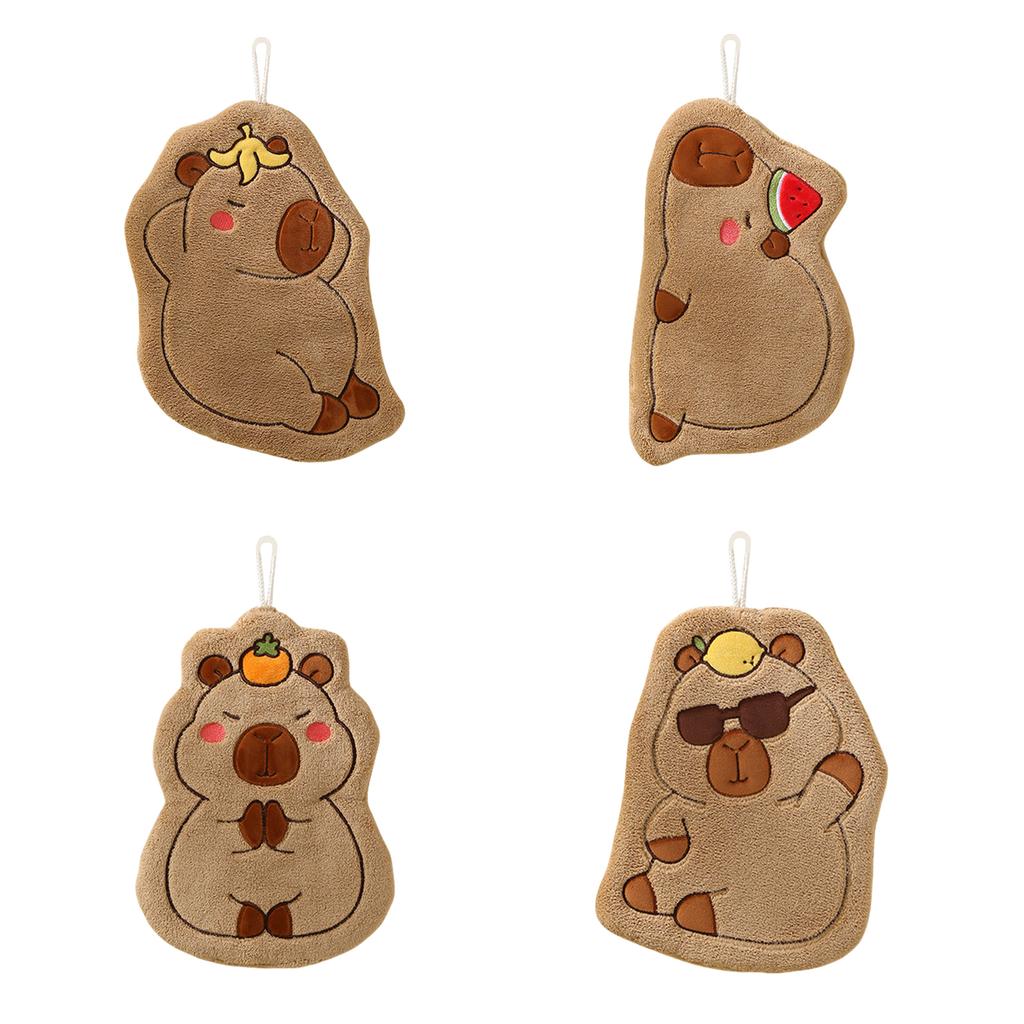 Cute Capybara Patterned Children's Hand Towels Microfiber Absorbent Quick Drying Hanging Washcloths