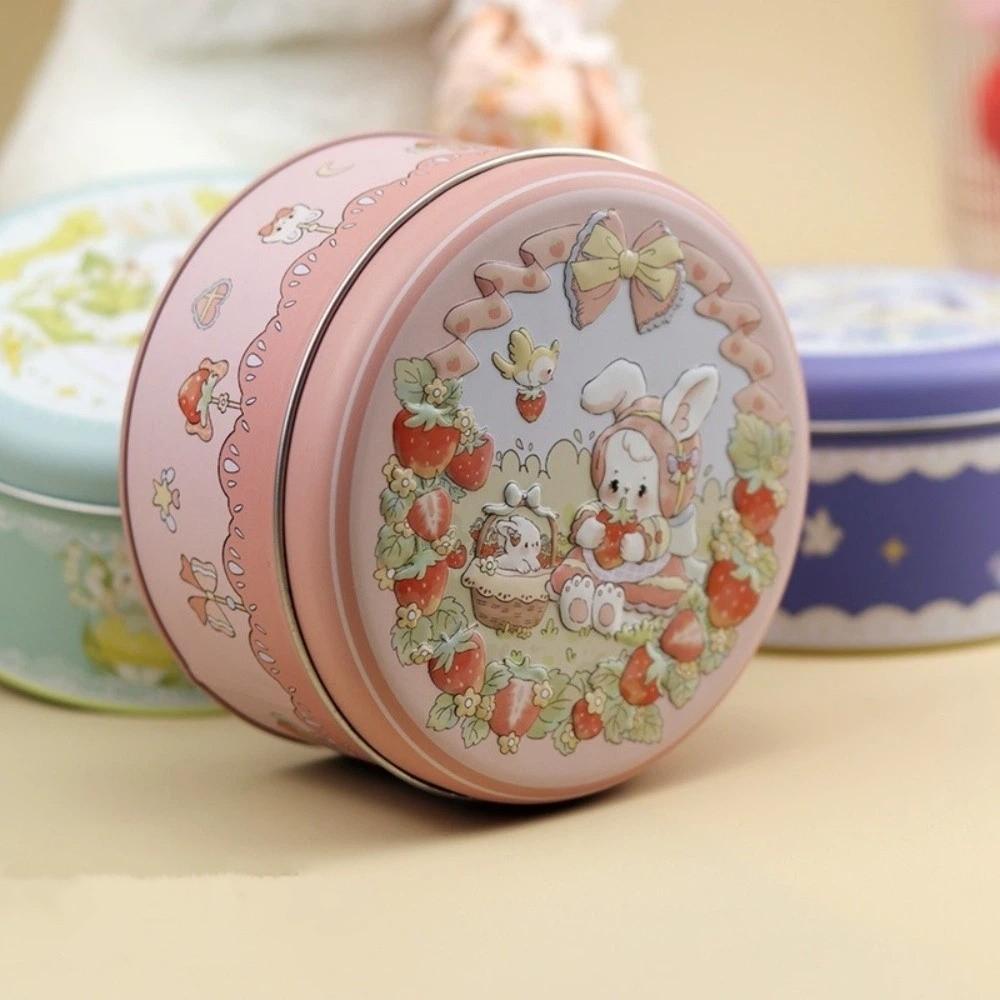 Round Candy Storage Box 3D Relief Cartoon Pattern Biscuit Packaging Iron Can Tinplate Large Capacity Cookie Tin Box