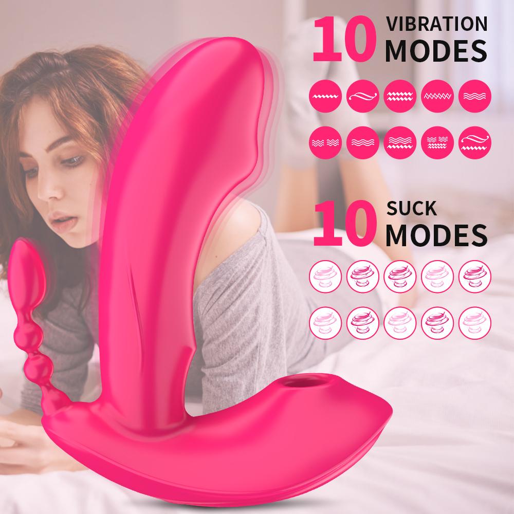 Wearable Sucking Dildo Vibrator 3 In 1 G-Spot Clitoris Stimulator Orgasm Anal Viginal Massager Machine Adult Sex Toys For Women