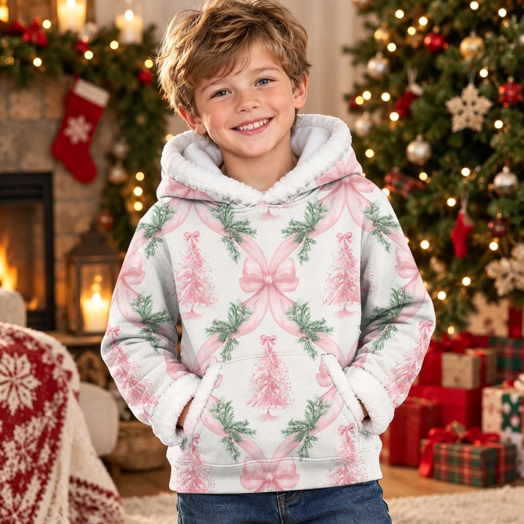 Kids Long Sleeve Christmas Print Casual Fashion Hooded Top