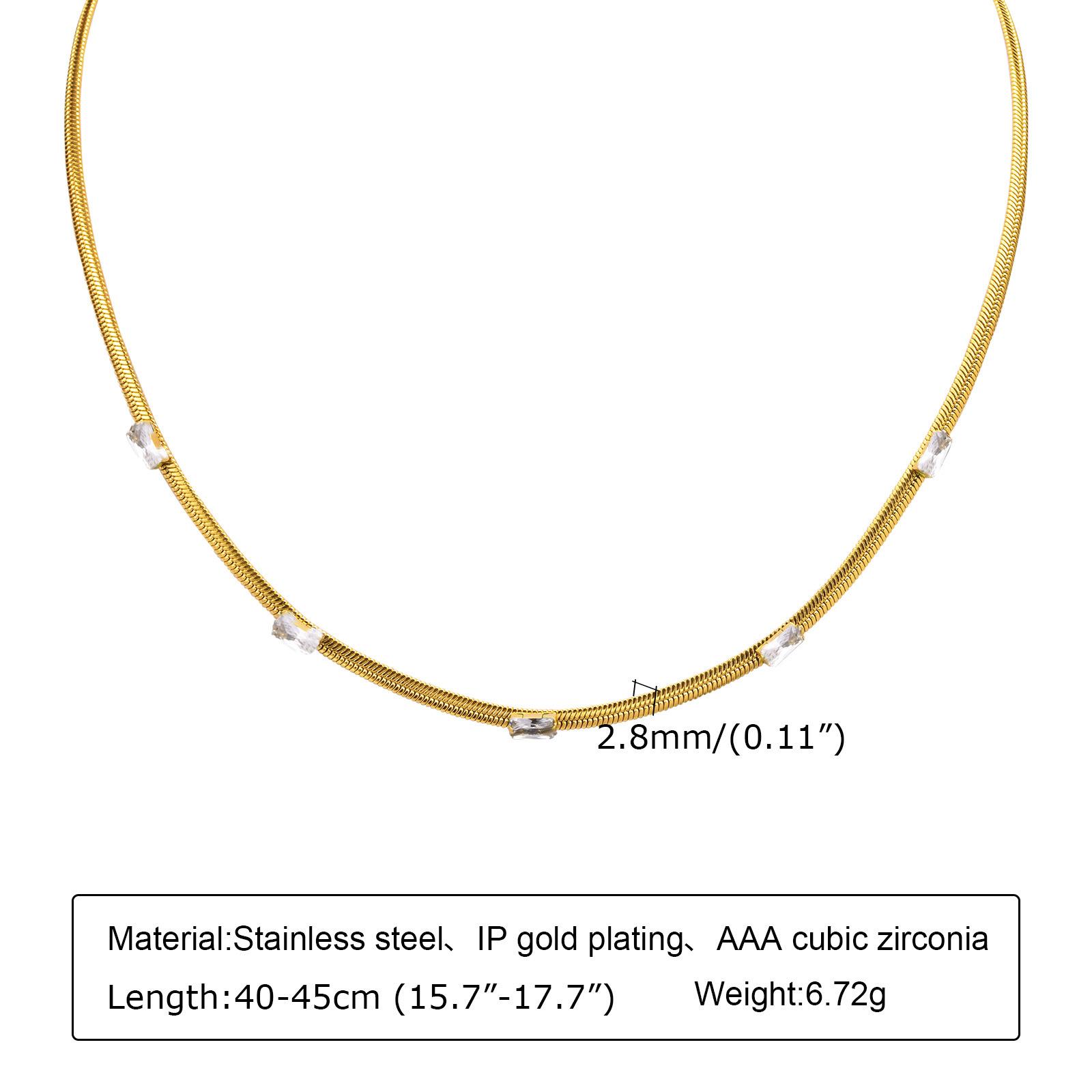 Stainless Steel Red Green Zircon Necklace Gold Female Collarbone Chain Flat Snake Chain, Accessories 1201