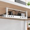 Under-Desk Cable Management Tray in Carbon Steel with Two Edge Clamps and Open Access, Extendable Power Strips Cord Holder for Stored Power