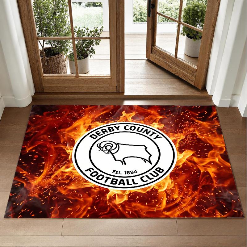 Derby County Football Design Crystal Velvet Rug Soft Decorative Mat for Bedroom Entrance