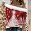 Women's Off Shoulder Furry Trim Long Sleeve T-Shirt Christmas Glitter Star 3D Print Elegant Winter Casual Top