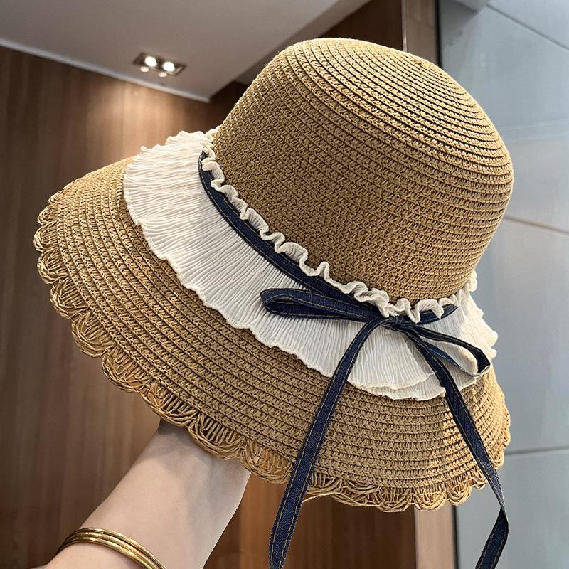 Lace Large Brim Straw Hat Women's Spring Summer Seaside Vacation Beach Hat Straw Wide Brim Shade Sun Protection Hat