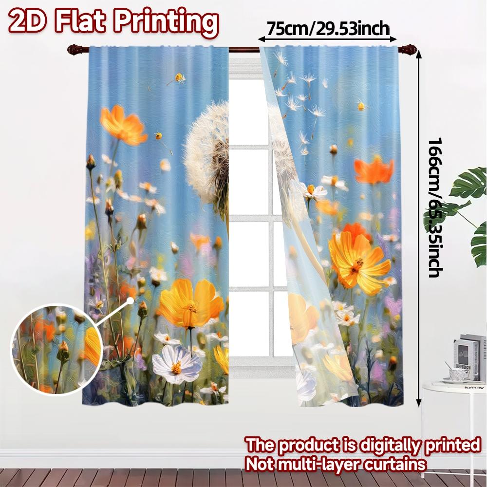 2pcs   2D FLAT PRINTING Curtains (Without Rod) Dandelion Dreams(1) Popular Contemporary Curtains Semi-Sheer Curtains Decorations