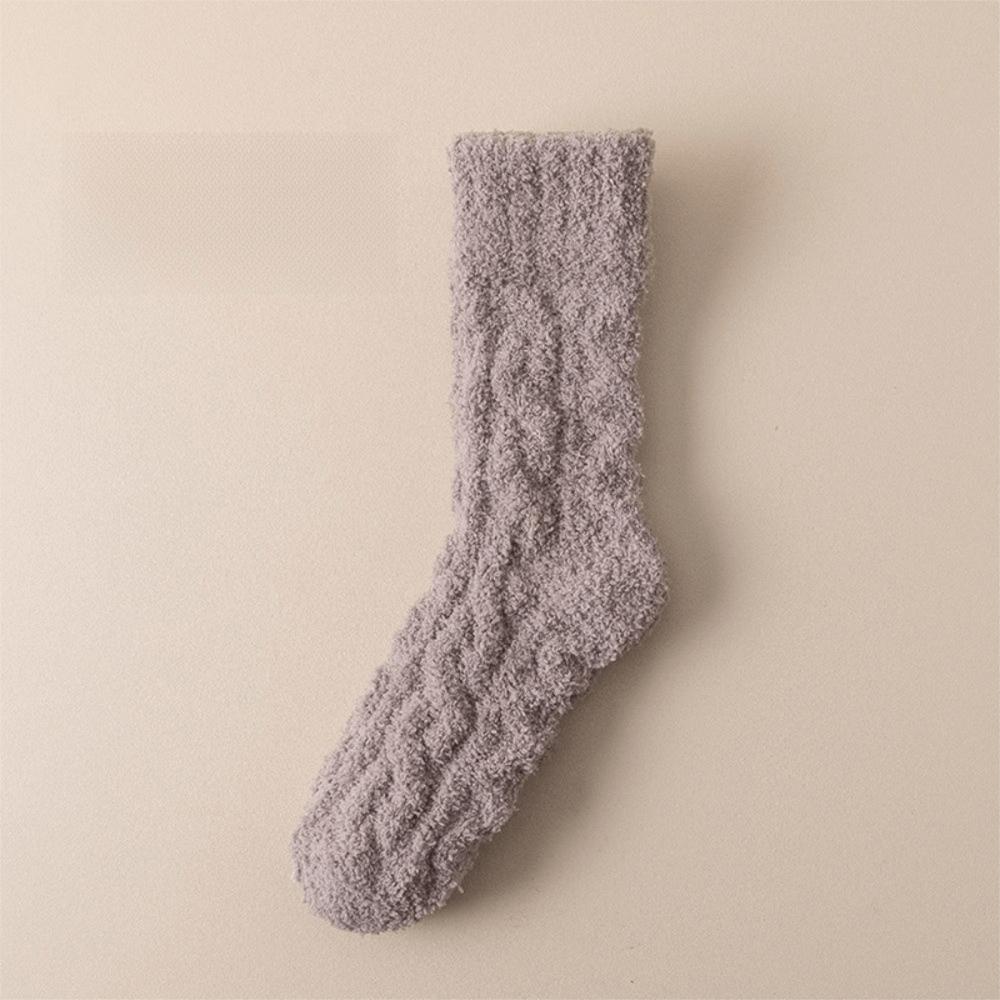 New Winter Coral Velvet Socks Warm Solid Color Cotton Socks Fluffy Soft Floor Socks Sleep Socks
