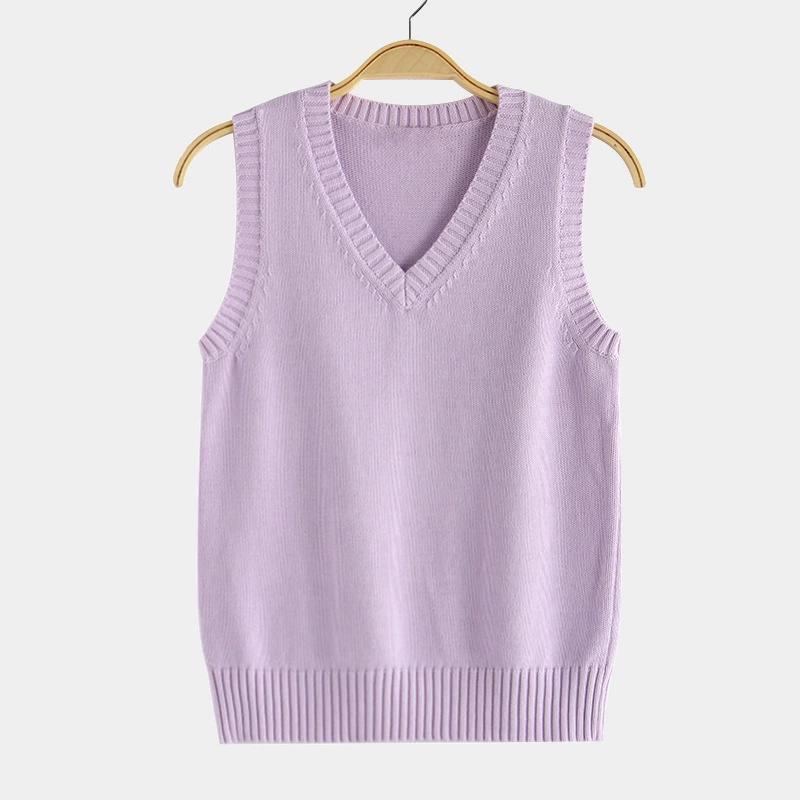 Women V-neck Sweater Vest Fashion Thin Solid Casual Outer Wear Knitted Sleeveless Warm Pullover Preppy Style Simple Tank Top