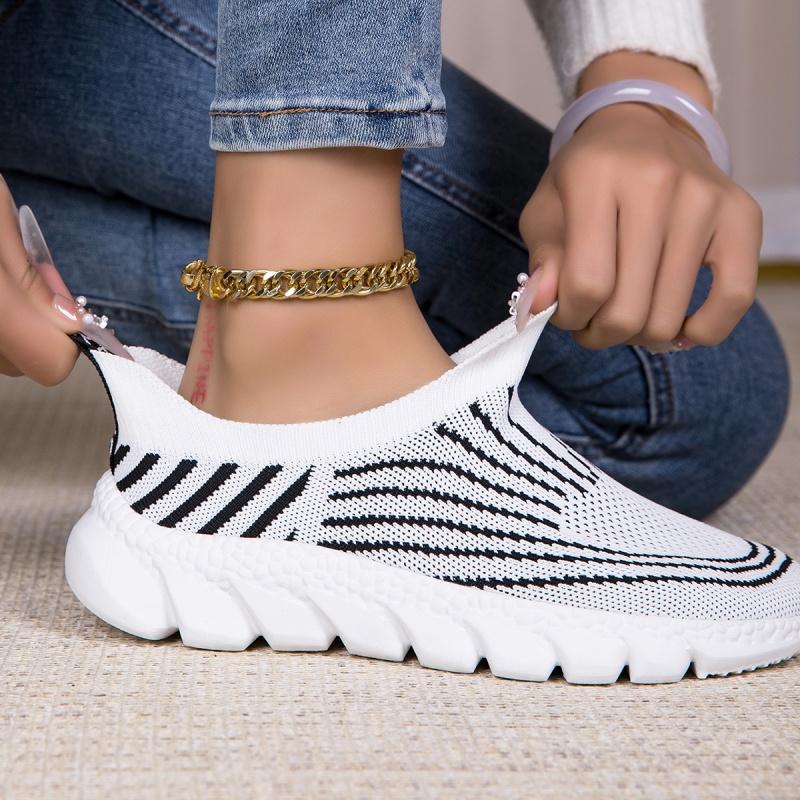 Ladies Knitted Walking Shoes Breathable Mesh Women's Flats Jogging Casual Sports Shoes Lightweight Slip-on Loafers