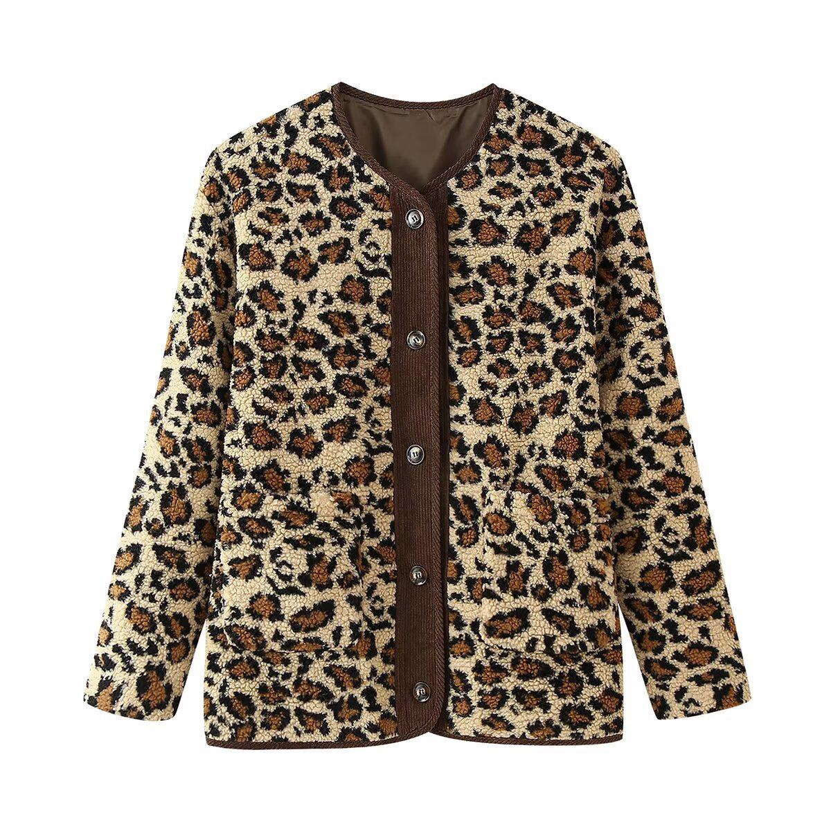 

Женское пальто из овечьей шерсти с леопардовым принтом ZARZ: Классическая европейская и американская мода Large цветной печати леопарда