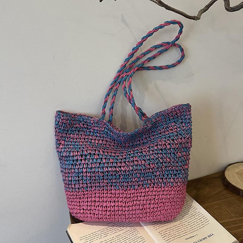 

Summer new casual shoulder bag seaside vacation bag large capacity fashion versatile woven tote bag рожевий червоний колір