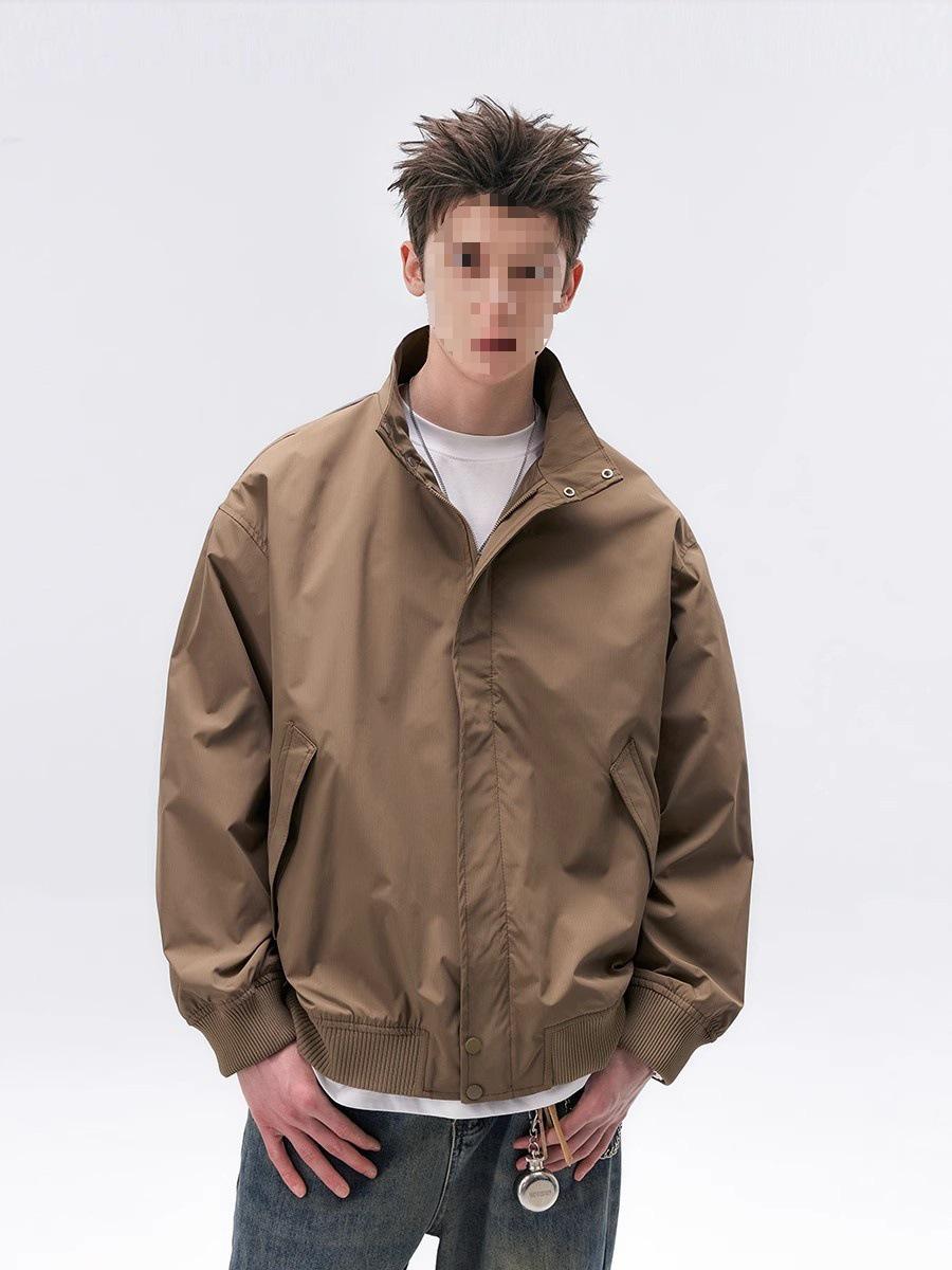 REEZ 2025 Men s Stand-up Collar Workwear Flight Jacket - Spring/Autumn Trendy Loose Fit XL