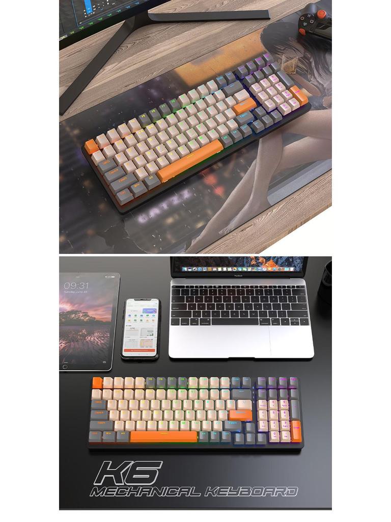 Bluetooth Three-Mode Hot-Swappable Mechanical Gaming Keyboard Wolf K6 980 - Customizable for Laptops and Esports.