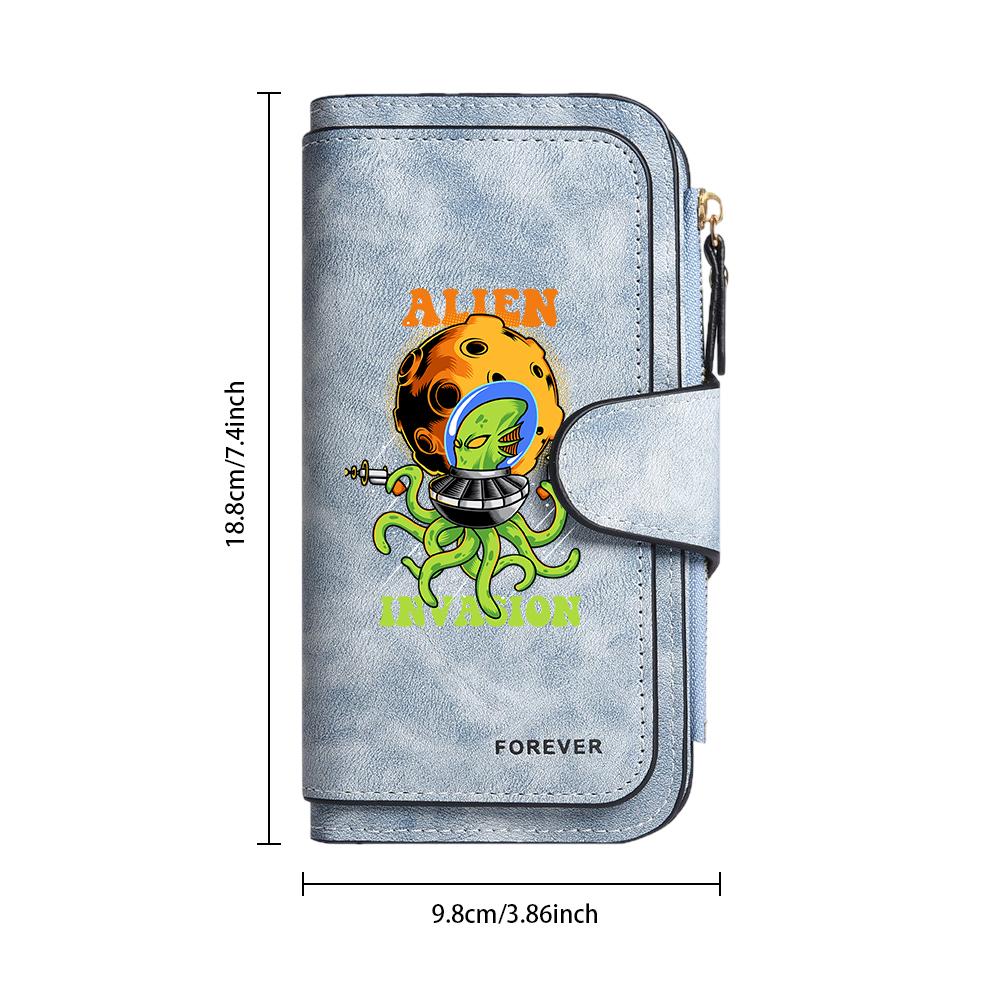 Vintage Alien Pattern Long Wallet Multi Slot Card Holder Purse