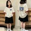 Stylish Cotton Patchwork Short-Sleeve T-Shirt Set for Girls Aged 6-15 - Fashionable Summer Two-Piece Outfit