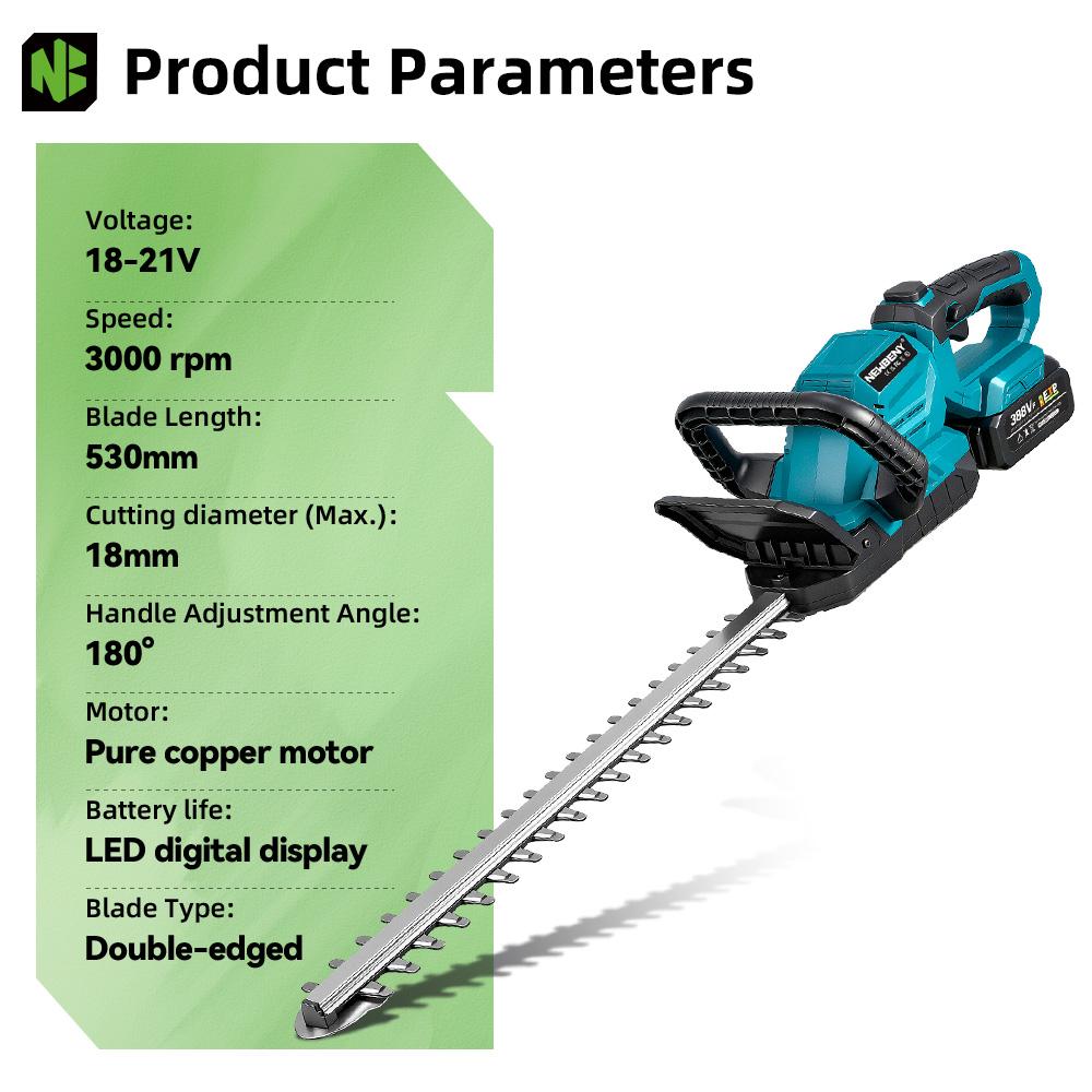 Newbeny Electric Hedge Trimmer 3000RPM Pruning Saw with LED Display Cordless Lawn Mower Garden Tool For Makita 18V Battery Pin