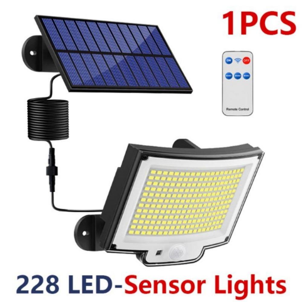 228LED Solar Light Outdoor Waterproof with Motion Sensor Floodlight Remote Control 3 Modes for Path Patio Garage Backyard Street