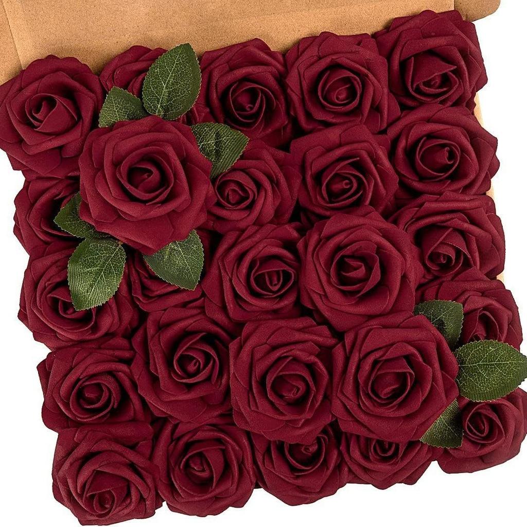 25Pcs Artificial Foam Rose Flowers with Stems for DIY Wedding Bouquets Centerpieces Mothers Day Valentines Home Party Decor
