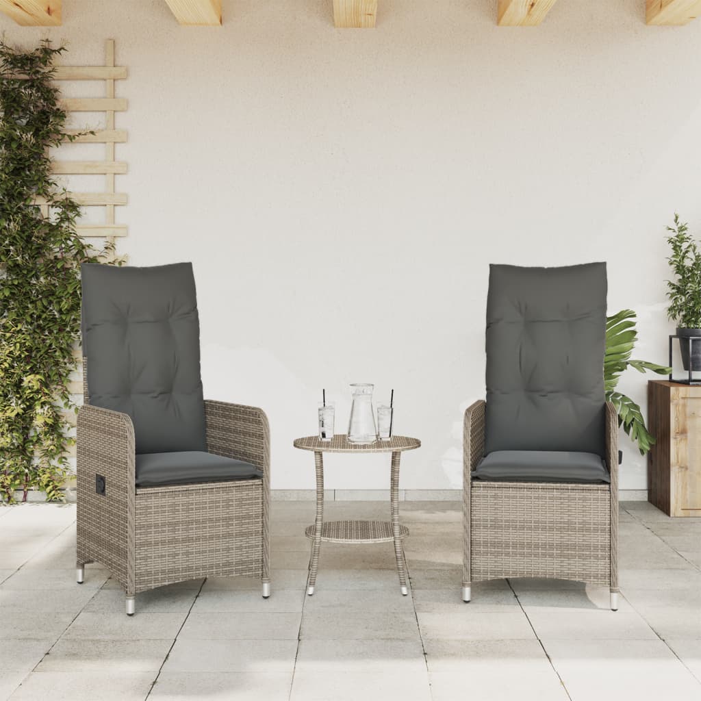 Outdoor Lounge Chairs Set of 2 with Table Grey Poly Rattan