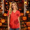 Women's V Neck Short Sleeve Work Top with Pockets Halloween Print Medical Uniform for Caregivers and Healthcare Professionals