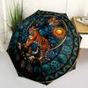 Tiger Sun Jungle Symbols pattern umbrella, portable and foldable design, 8 ribs, a casual accessory for Halloween, Christmas, and birthday gifts.