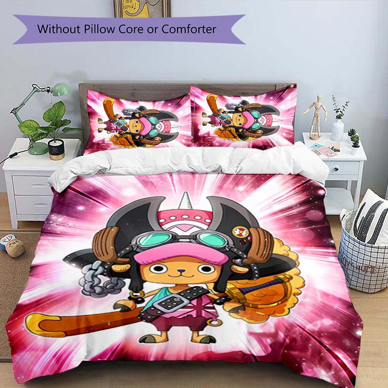 3pcs One Piece Tony Tony Chopper pattern bedding set duvet cover set includes duvet cover &pillowcases, perfect all season bedroom decoration & gift