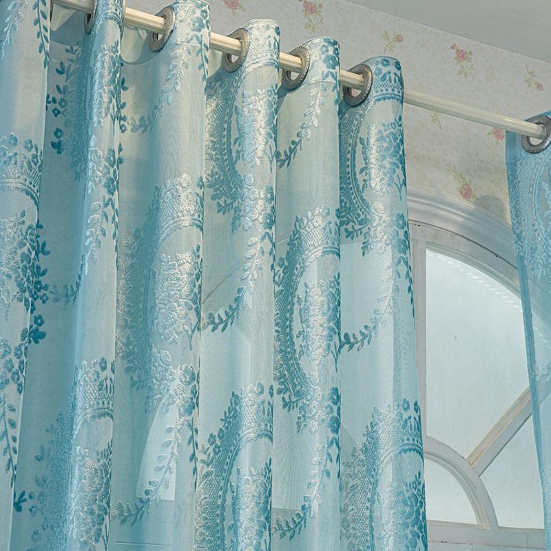 1pc Embroidery Beige Tulle Curtains for Living Room Blue Elegant Floral Voile Window Sheer Fabric Bedroom Curtains Drapes Home Decor