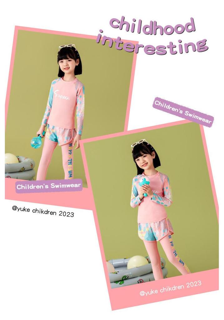 Girls' Two-Piece Long-Sleeve Swimsuit with Sun Protection