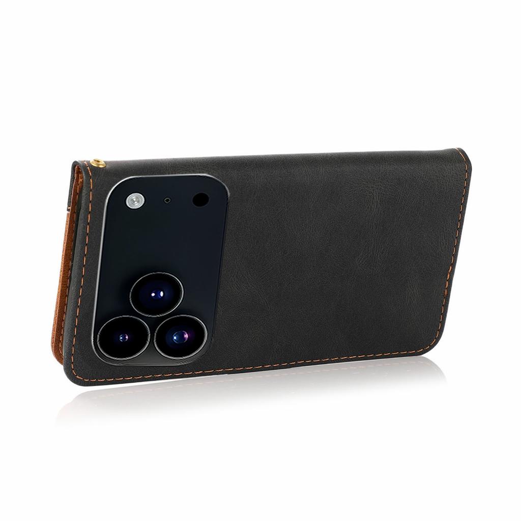 For iPhone 17 Pro Max Case Color Splicing Wallet Stand Leather Phone Cover with Wrist Strap