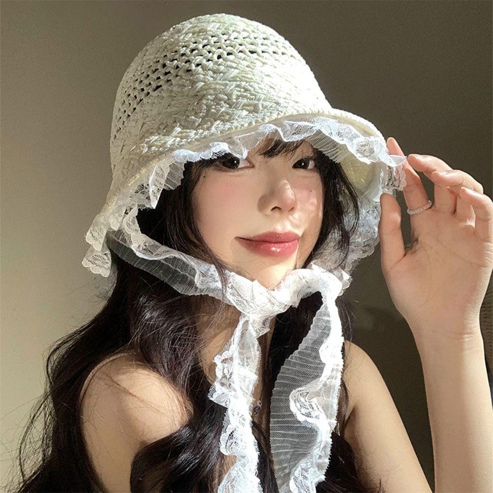 Foldable Straw Lace Hat Hollow Sunshade Hat New Sun Cap