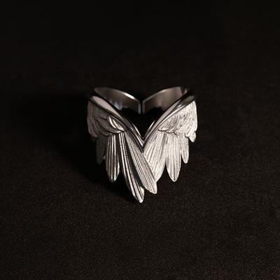 Angel Wings Ring Men's Trendy Style Cold Wind Feather Index Finger Ring Fashion Creative Wings Open Ring