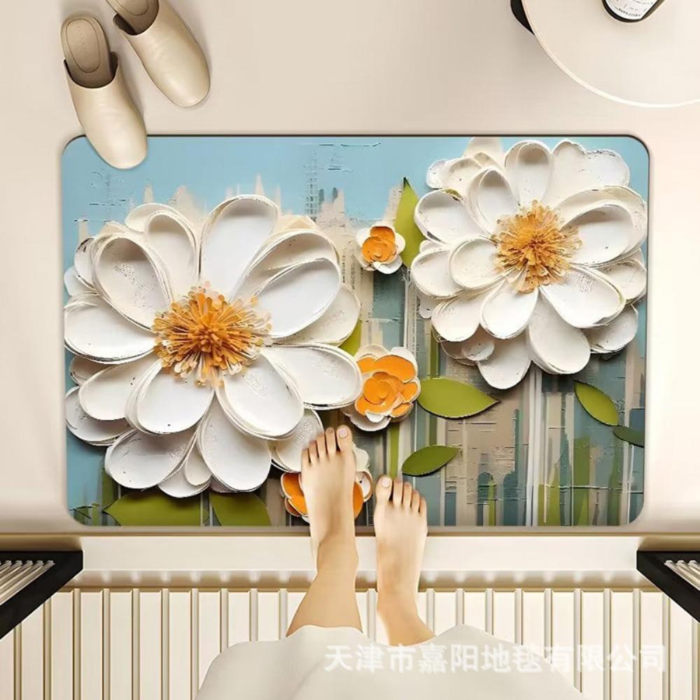 2pcs Oil Painting Diatom Mud Floor Mat Bathroom Absorbent Mat Kitchen Floor Mat Decoration Non-slip Carpet