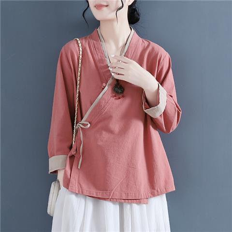 Cotton Linen Shirt Women's Spring Ethnic Harajuku Tang Suit Top Vintage Embroidery Loose Chinese Style Tradition Blouse