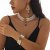 Meier Retro Palace Style Imitation Pearl Beaded Clavicle Necklace Easiest for Match Diamond-cut Cut Out Flower Plate Collar