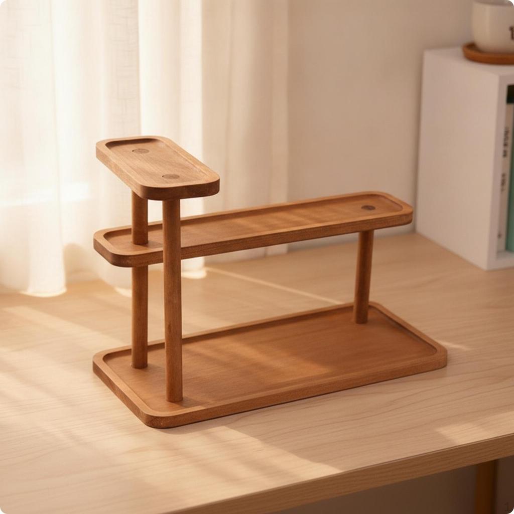 Wooden Display Riser Stand Minimalist ThreeTier Multifunctional for Collectors, Desk,