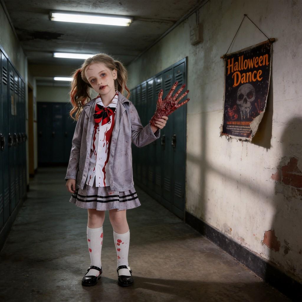 Costume da Bambina Zombie di Halloween con Pizzo e Rete per Bambini