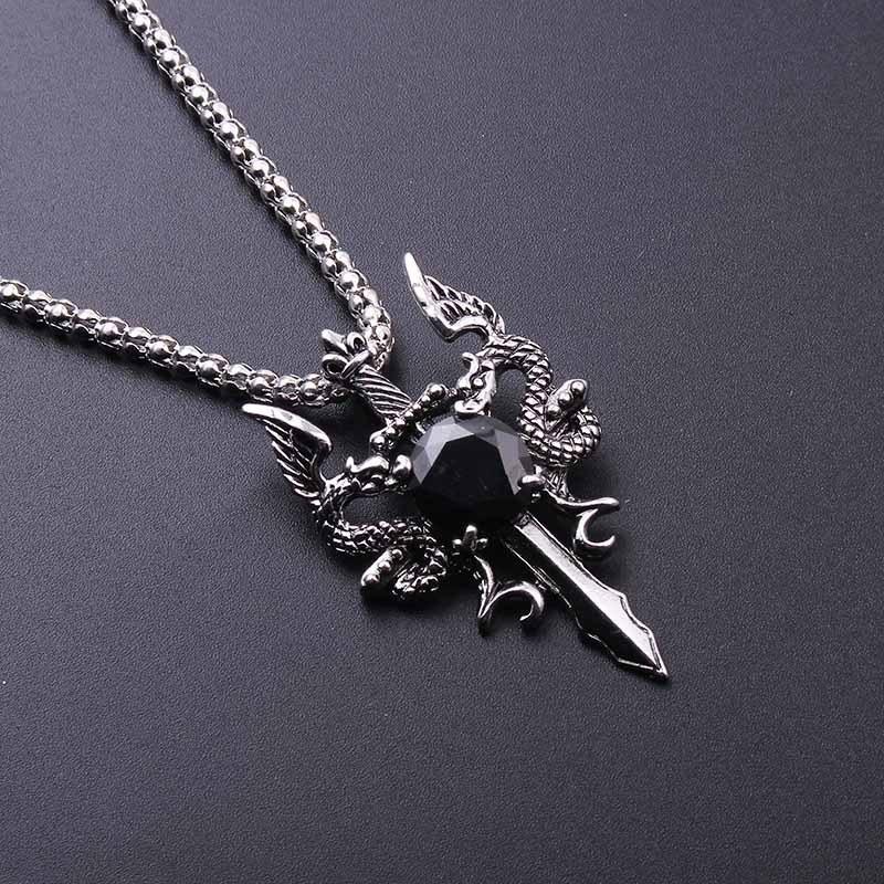 New Personality Design Punk Style Red Dragon Sword Pendant Necklace for Men Goth Retro Cross Stainless Steel Collar Rock Jewelry чёрный