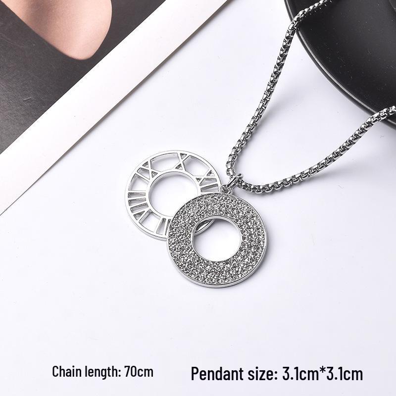 Trendy Cross-Border Rhinestone Pendant Necklace: Unisex Hip-Hop Style Stainless Steel Chain.