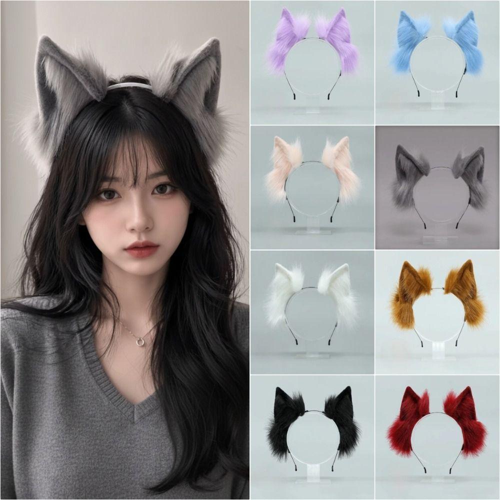 Faux Fur Cosplay Headwear Solid Color Animal Ear Headban Fashion Cat Ears Headband  Women